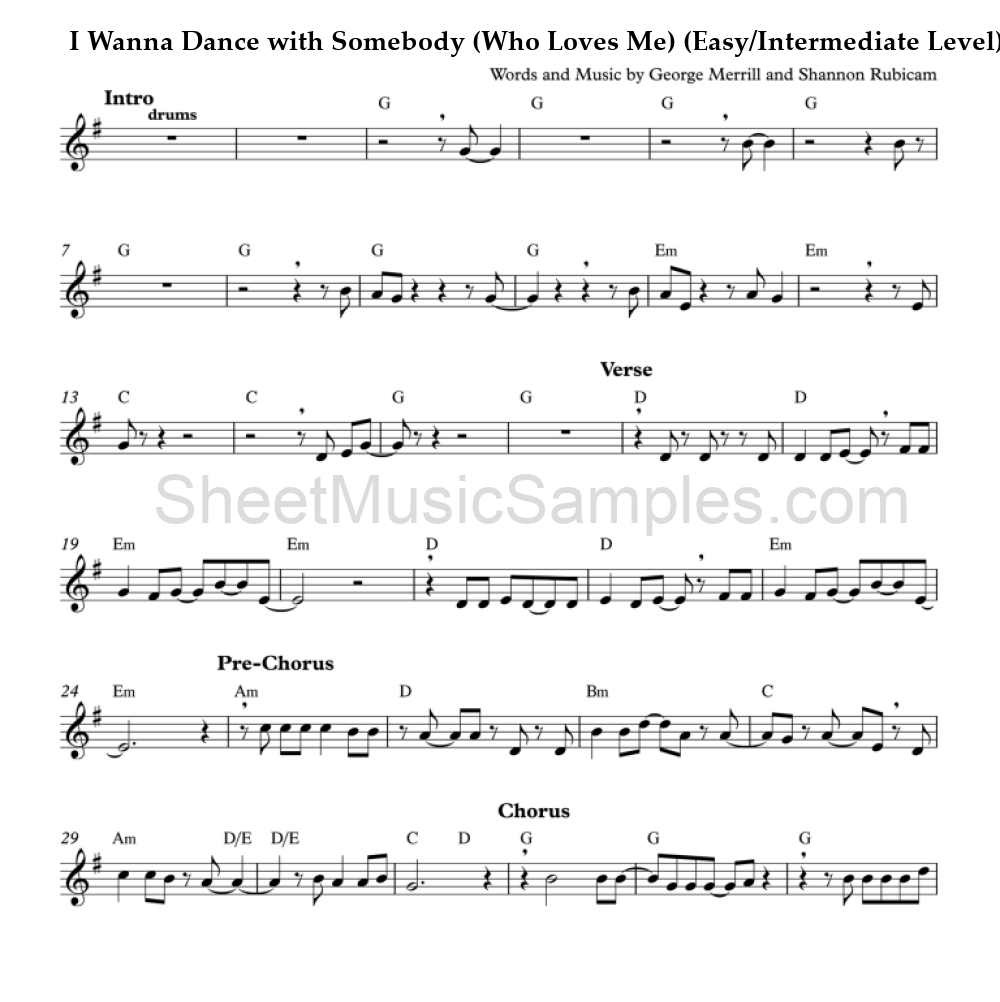 I Wanna Dance with Somebody (Who Loves Me) (Easy/Intermediate Level)