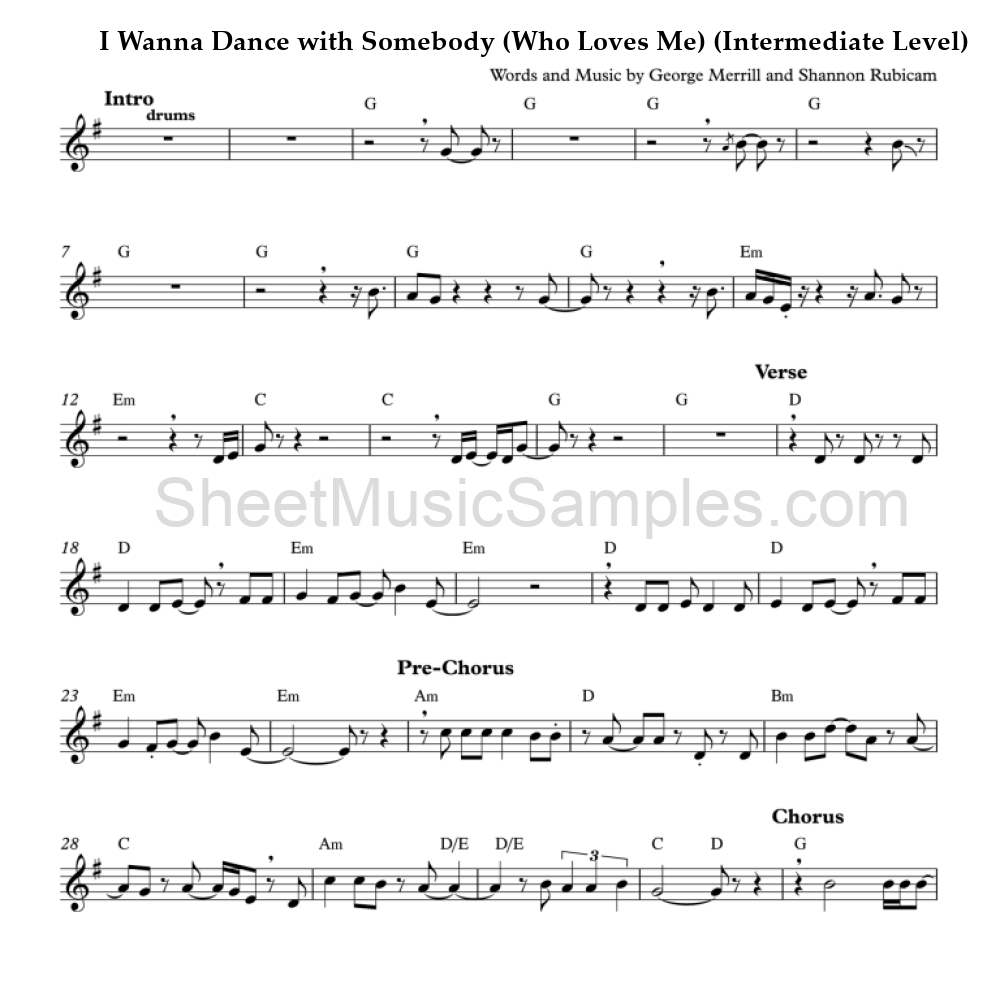 I Wanna Dance with Somebody (Who Loves Me) (Intermediate Level)