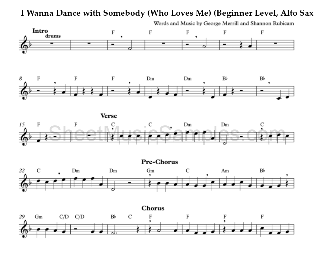 I Wanna Dance with Somebody (Who Loves Me) (Beginner Level, Alto Sax)