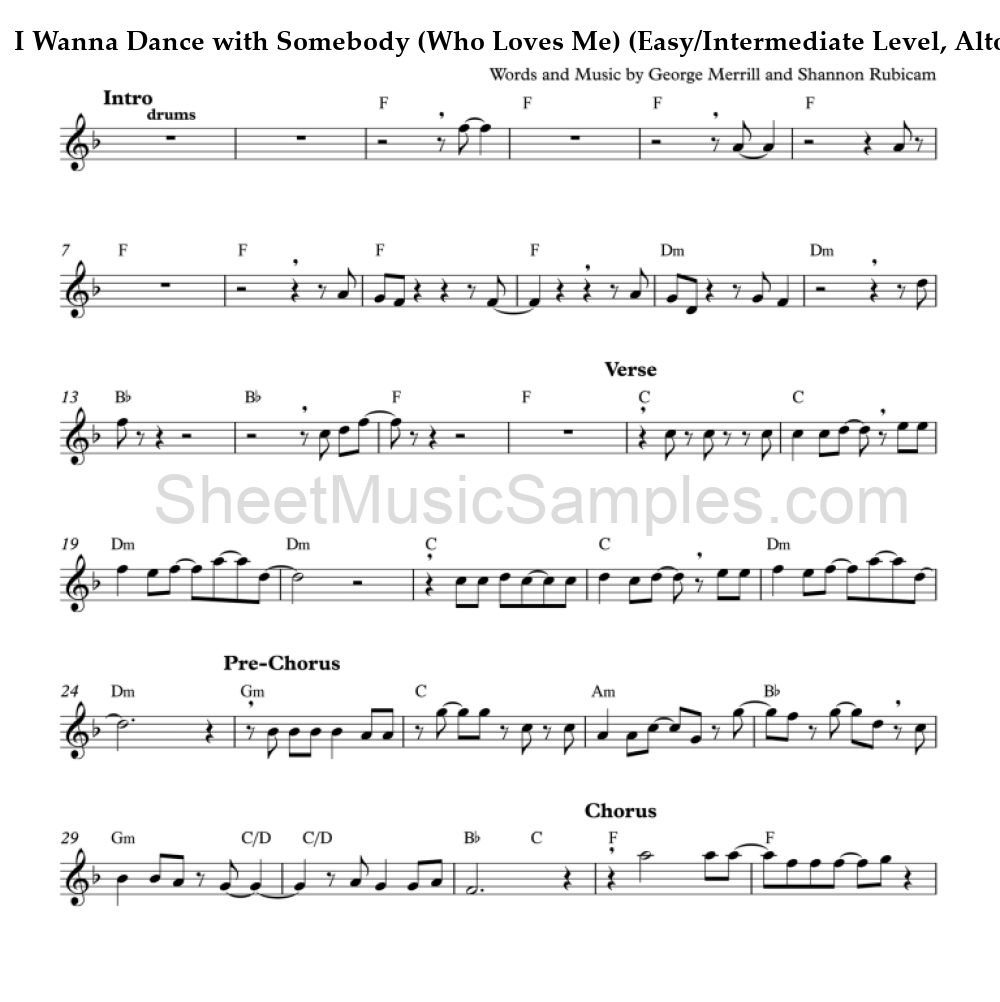 I Wanna Dance with Somebody (Who Loves Me) (Easy/Intermediate Level, Alto Sax)