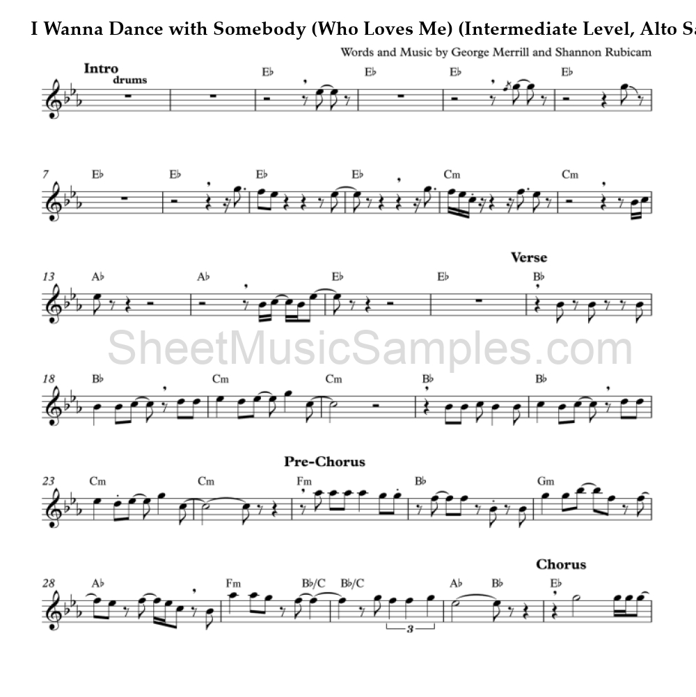 I Wanna Dance with Somebody (Who Loves Me) (Intermediate Level, Alto Sax)