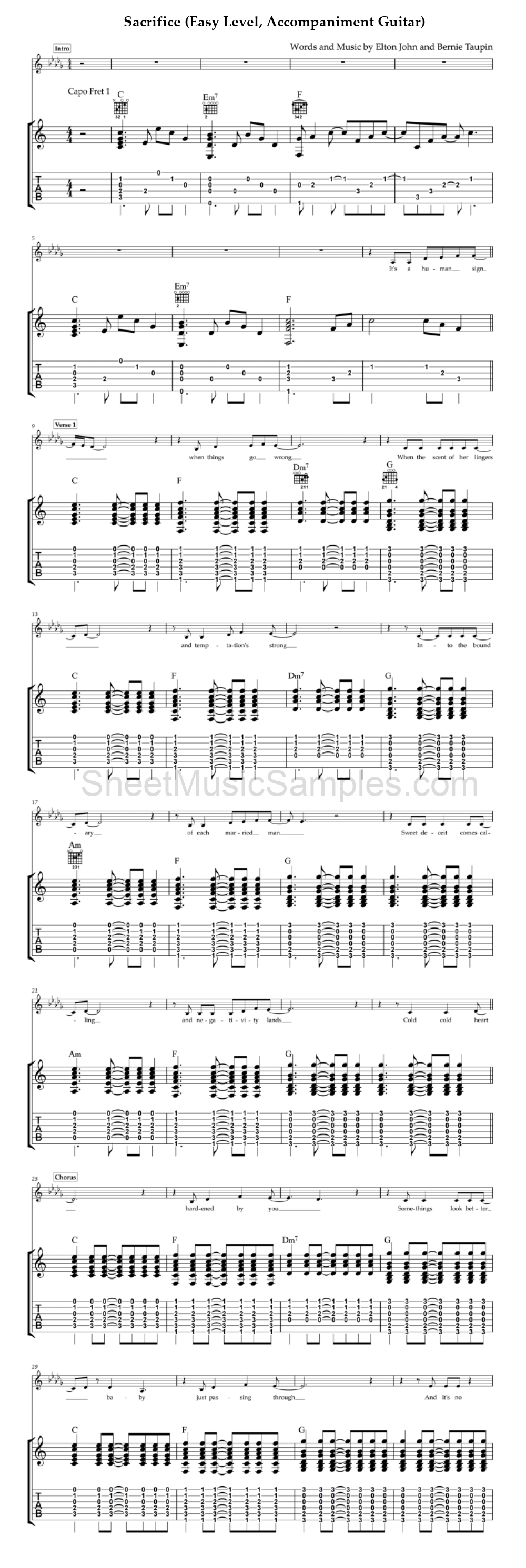 Sacrifice (Easy Level, Accompaniment Guitar)