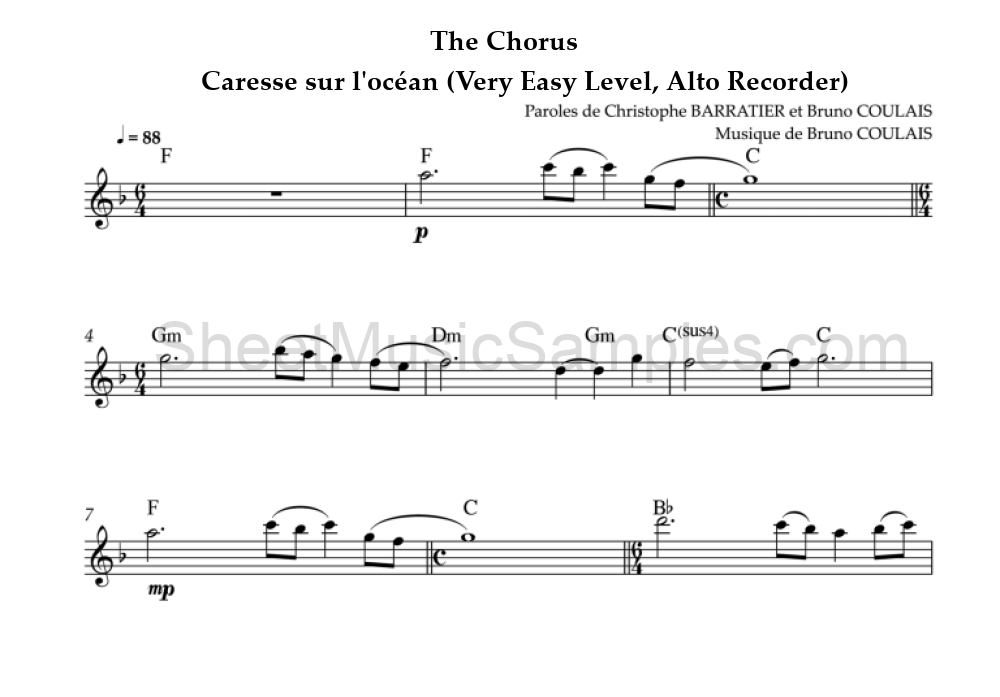 The Chorus - Caresse sur l'océan (Very Easy Level, Alto Recorder)