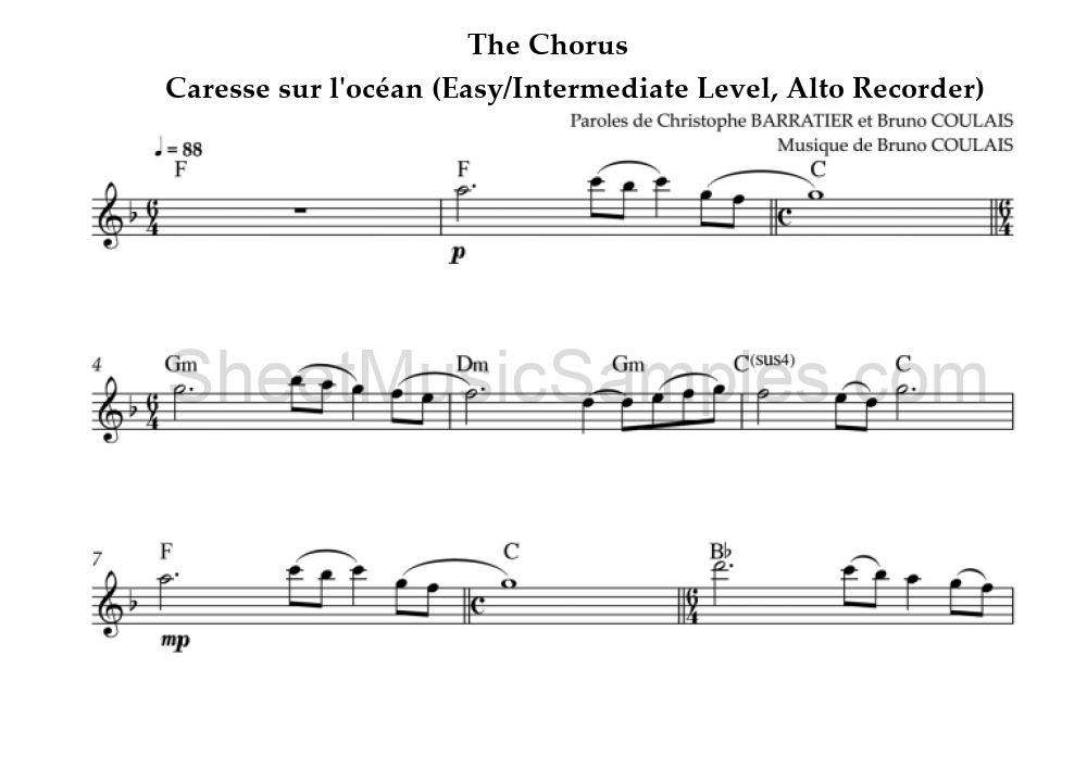 The Chorus - Caresse sur l'océan (Easy/Intermediate Level, Alto Recorder)