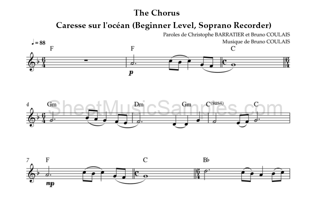 The Chorus - Caresse sur l'océan (Beginner Level, Soprano Recorder)