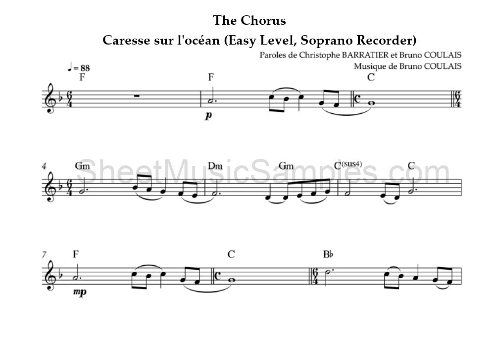 The Chorus - Caresse sur l'océan (Easy Level, Soprano Recorder)