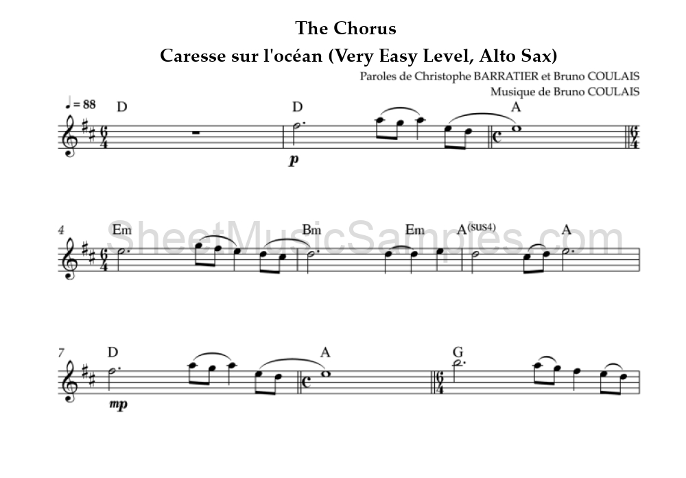 The Chorus - Caresse sur l'océan (Very Easy Level, Alto Sax)