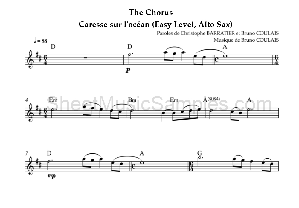 The Chorus - Caresse sur l'océan (Easy Level, Alto Sax)