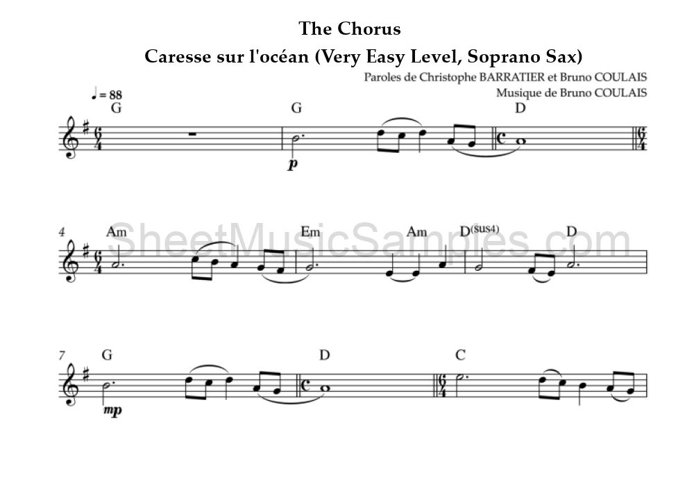 The Chorus - Caresse sur l'océan (Very Easy Level, Soprano Sax)