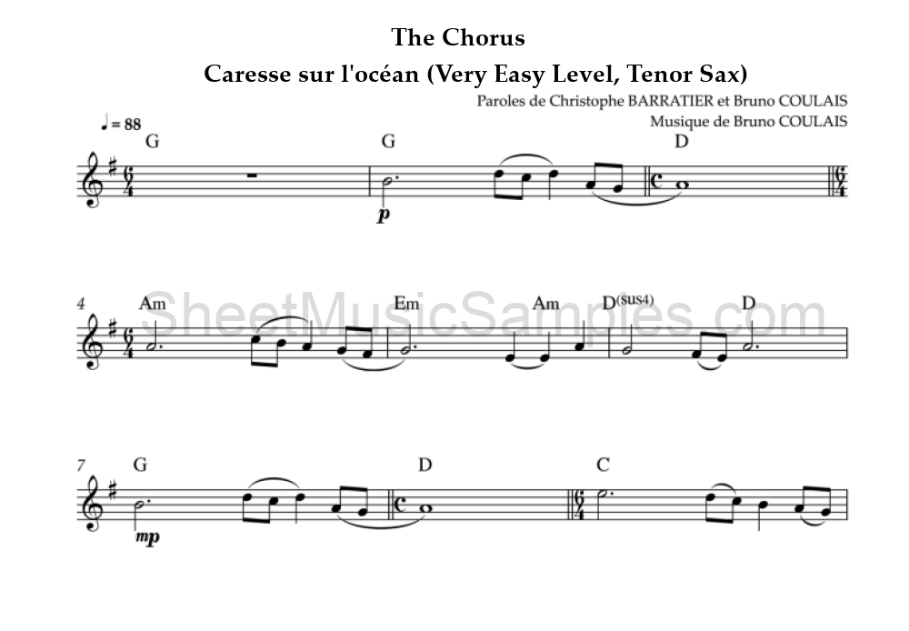 The Chorus - Caresse sur l'océan (Very Easy Level, Tenor Sax)