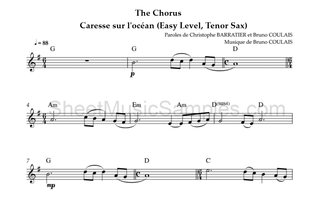 The Chorus - Caresse sur l'océan (Easy Level, Tenor Sax)