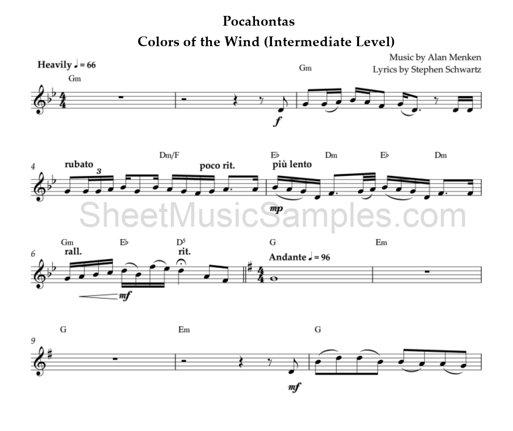 Pocahontas - Colors of the Wind (Intermediate Level)