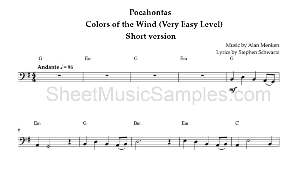 Pocahontas - Colors of the Wind (Very Easy Level) - Short version