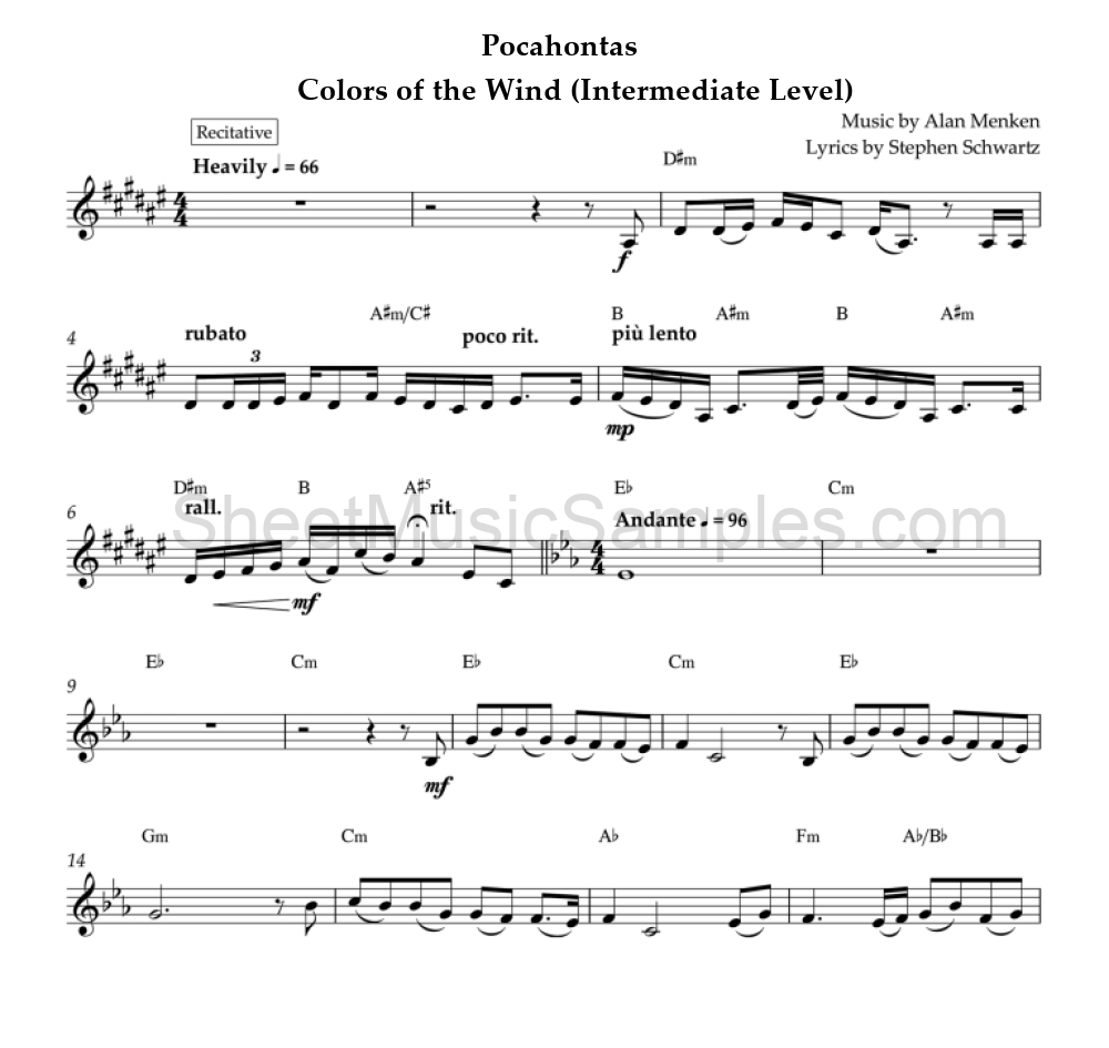 Pocahontas - Colors of the Wind (Intermediate Level)