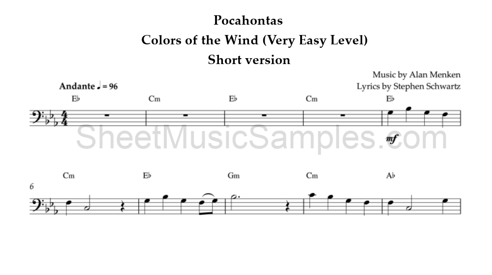 Pocahontas - Colors of the Wind (Very Easy Level) - Short version