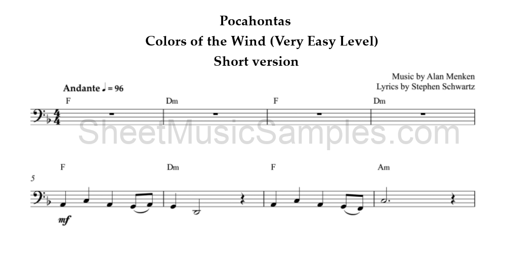 Pocahontas - Colors of the Wind (Very Easy Level) - Short version