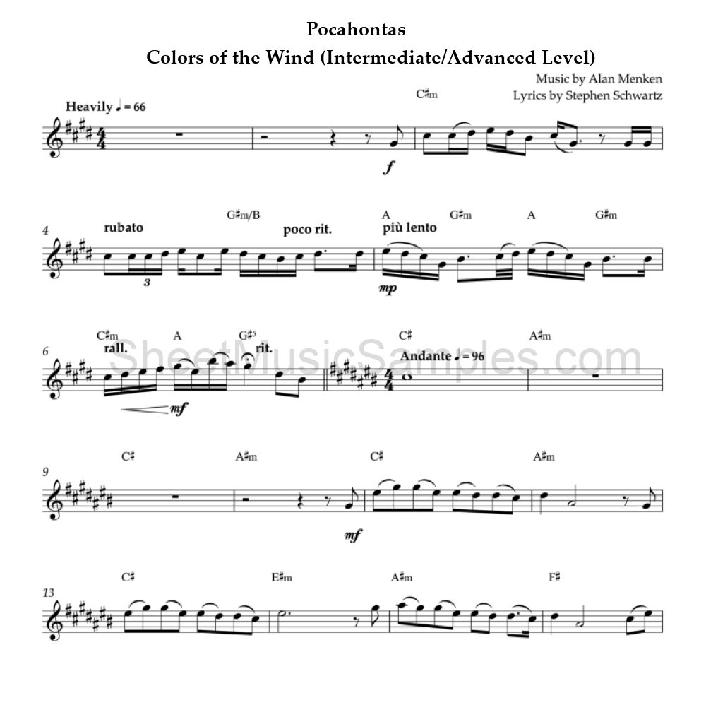 Pocahontas - Colors of the Wind (Intermediate/Advanced Level)