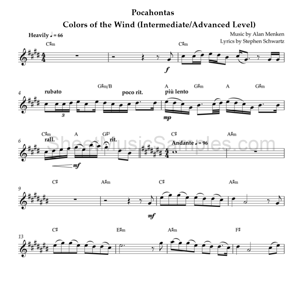 Pocahontas - Colors of the Wind (Intermediate/Advanced Level)