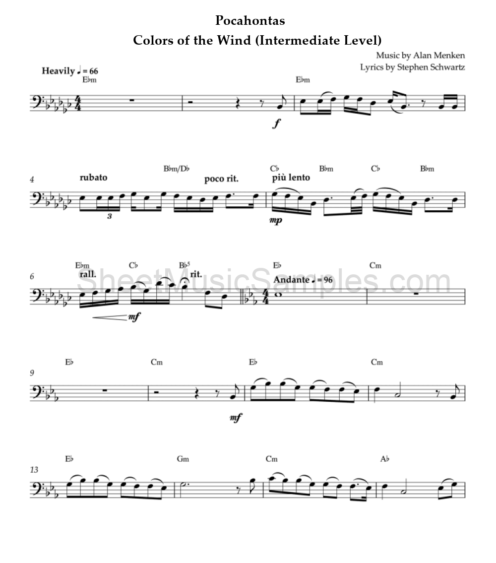 Pocahontas - Colors of the Wind (Intermediate Level)