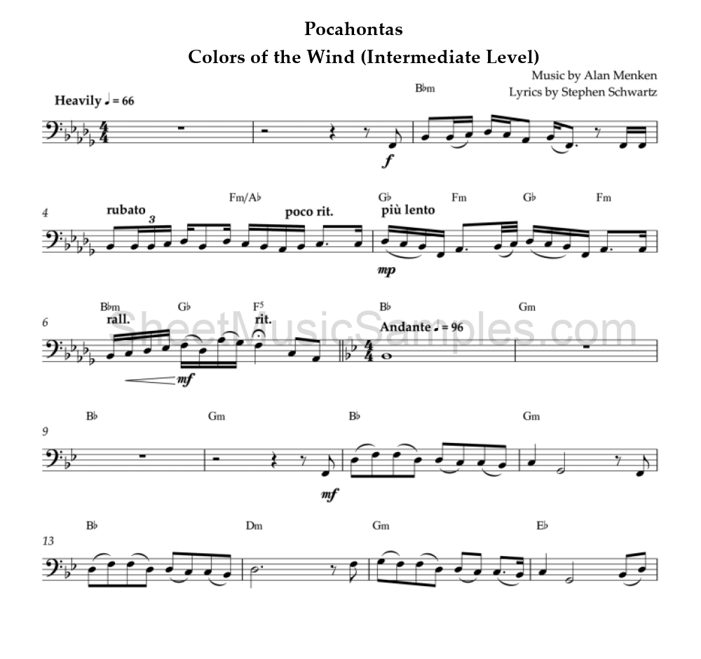 Pocahontas - Colors of the Wind (Intermediate Level)