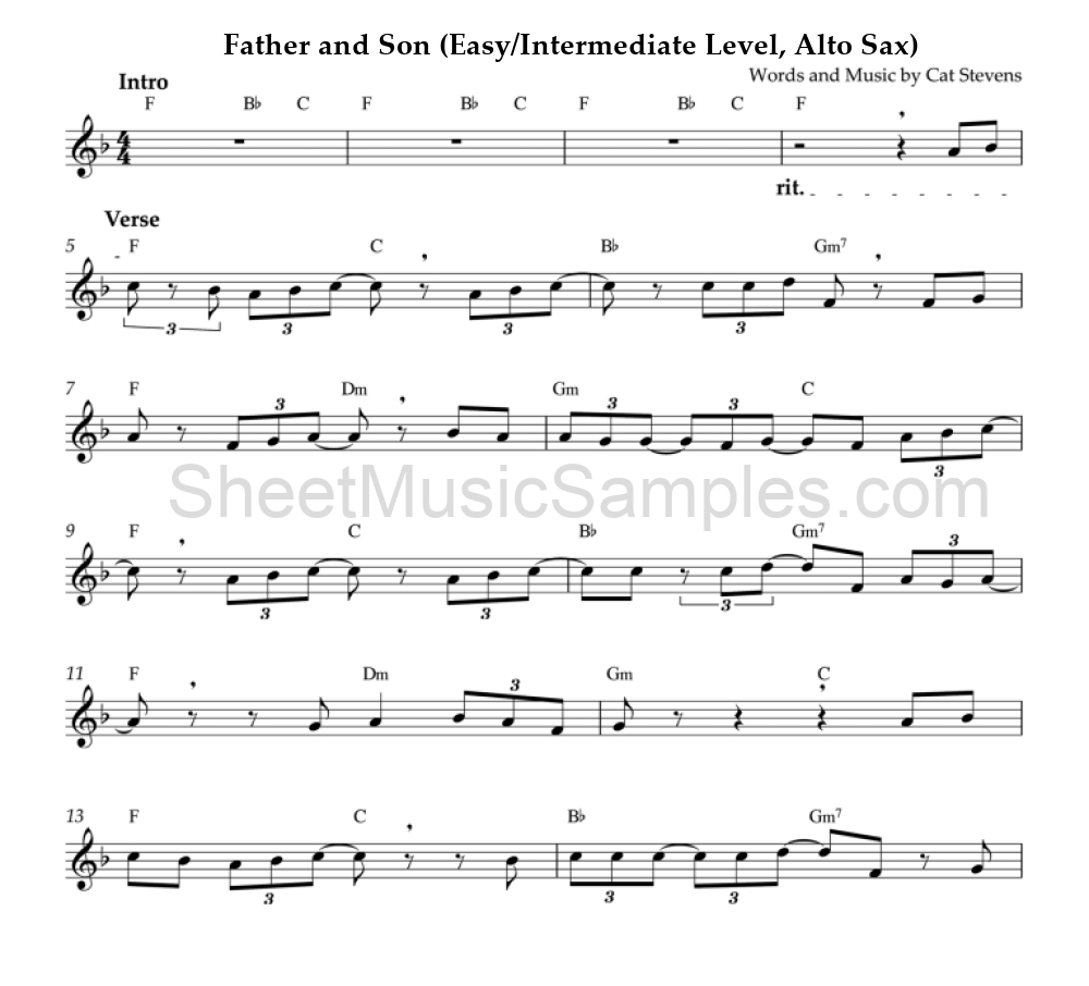 Father and Son (Easy/Intermediate Level, Alto Sax)