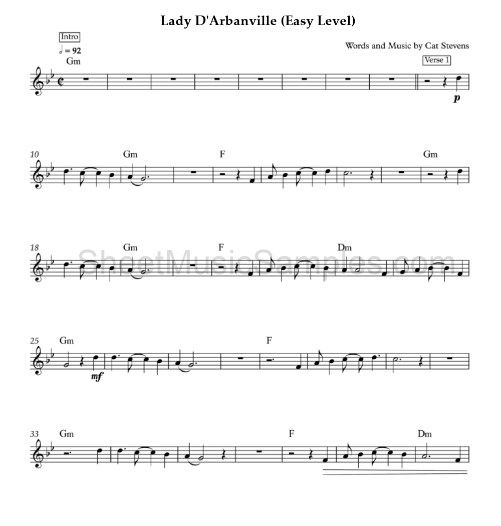 Lady D'Arbanville (Easy Level)