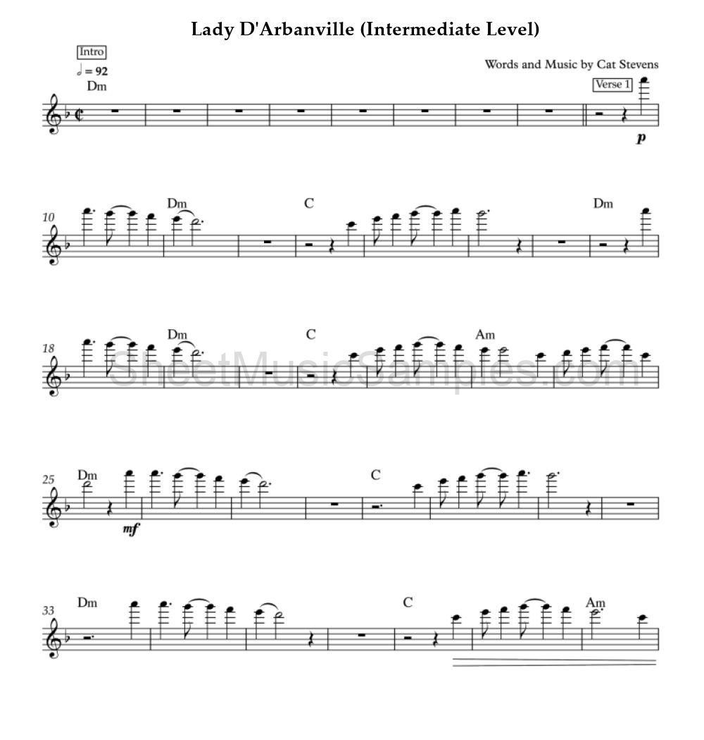 Lady D'Arbanville (Intermediate Level)