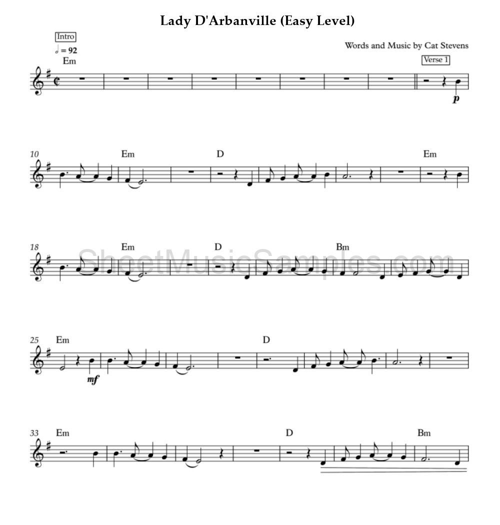 Lady D'Arbanville (Easy Level)