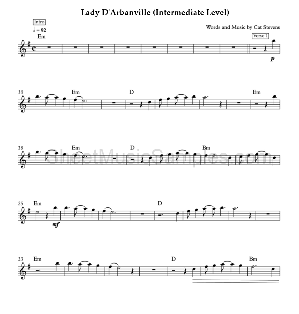 Lady D'Arbanville (Intermediate Level)