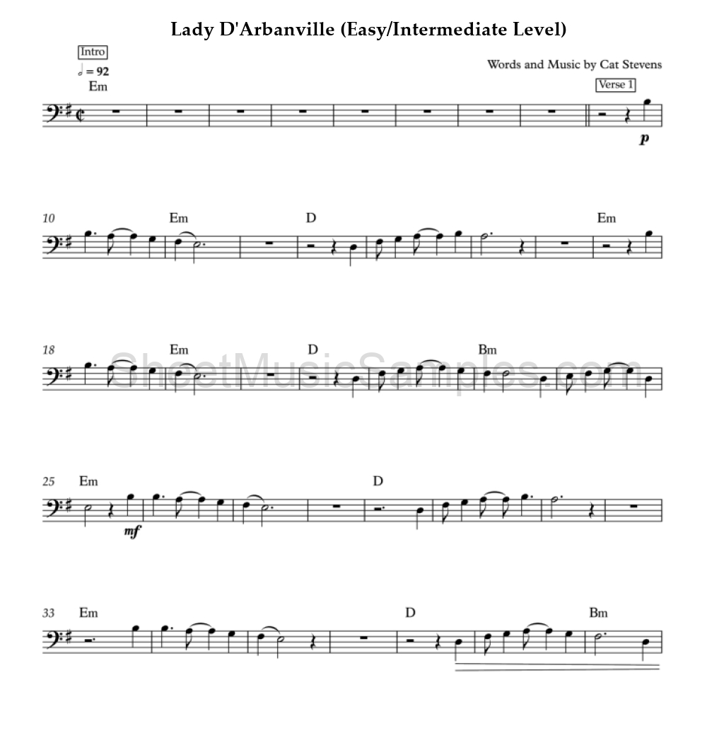 Lady D'Arbanville (Easy/Intermediate Level)