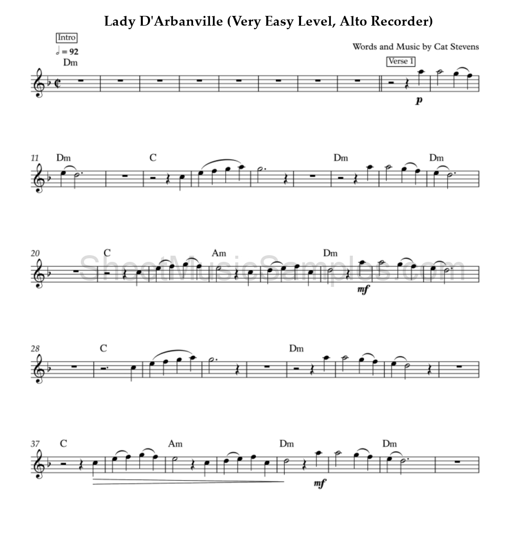 Lady D'Arbanville (Very Easy Level, Alto Recorder)