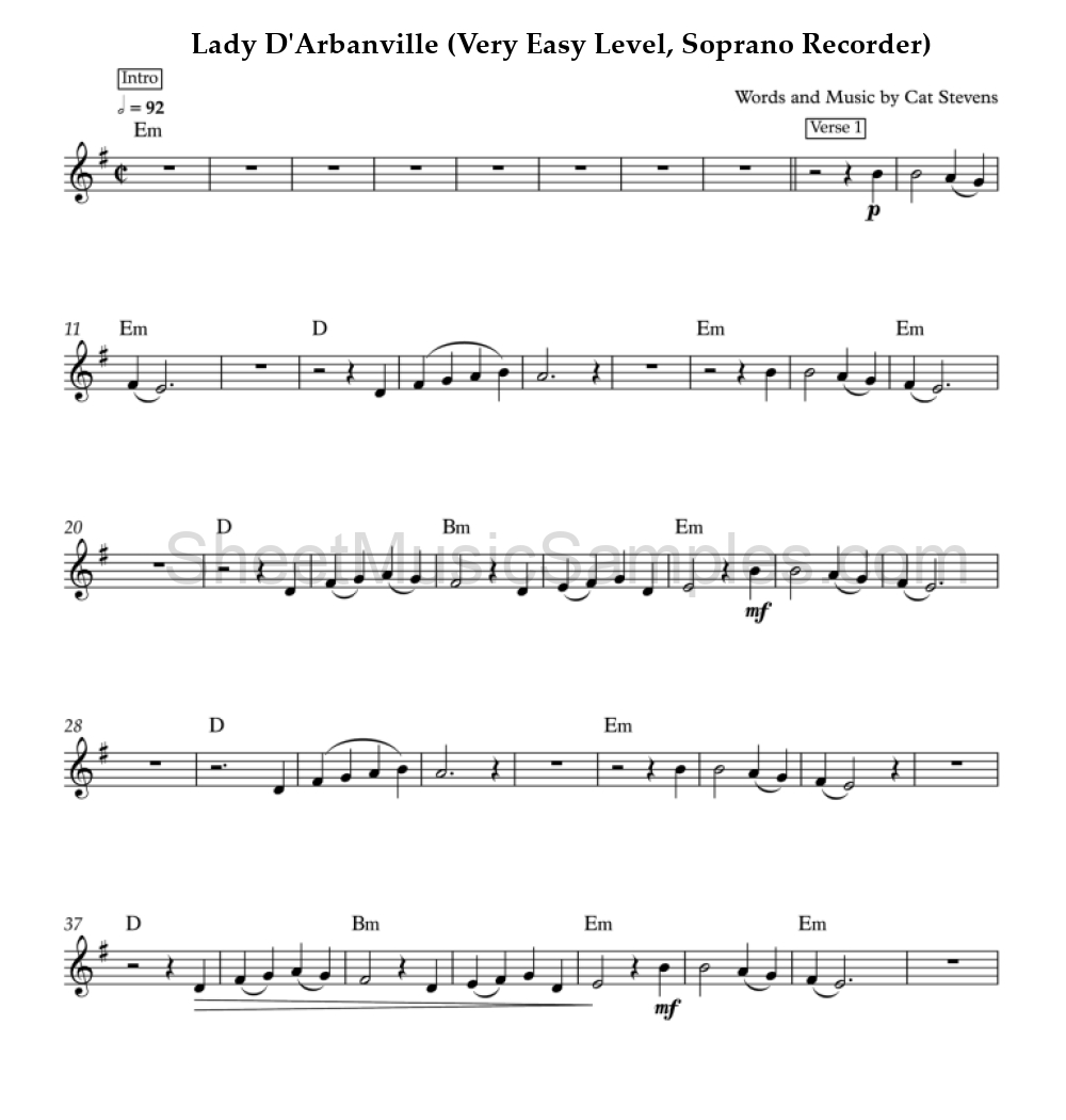 Lady D'Arbanville (Very Easy Level, Soprano Recorder)