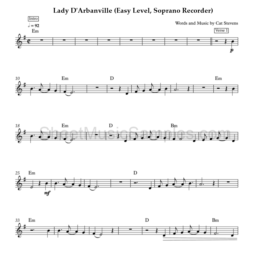 Lady D'Arbanville (Easy Level, Soprano Recorder)