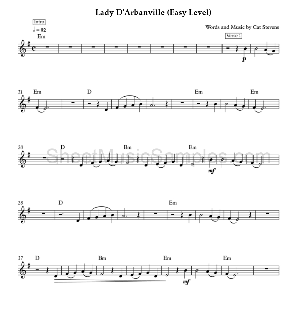 Lady D'Arbanville (Easy Level)