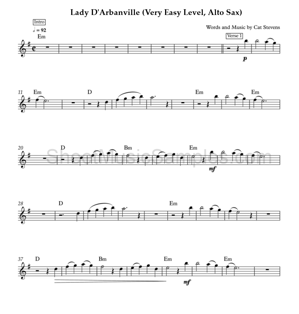 Lady D'Arbanville (Very Easy Level, Alto Sax)