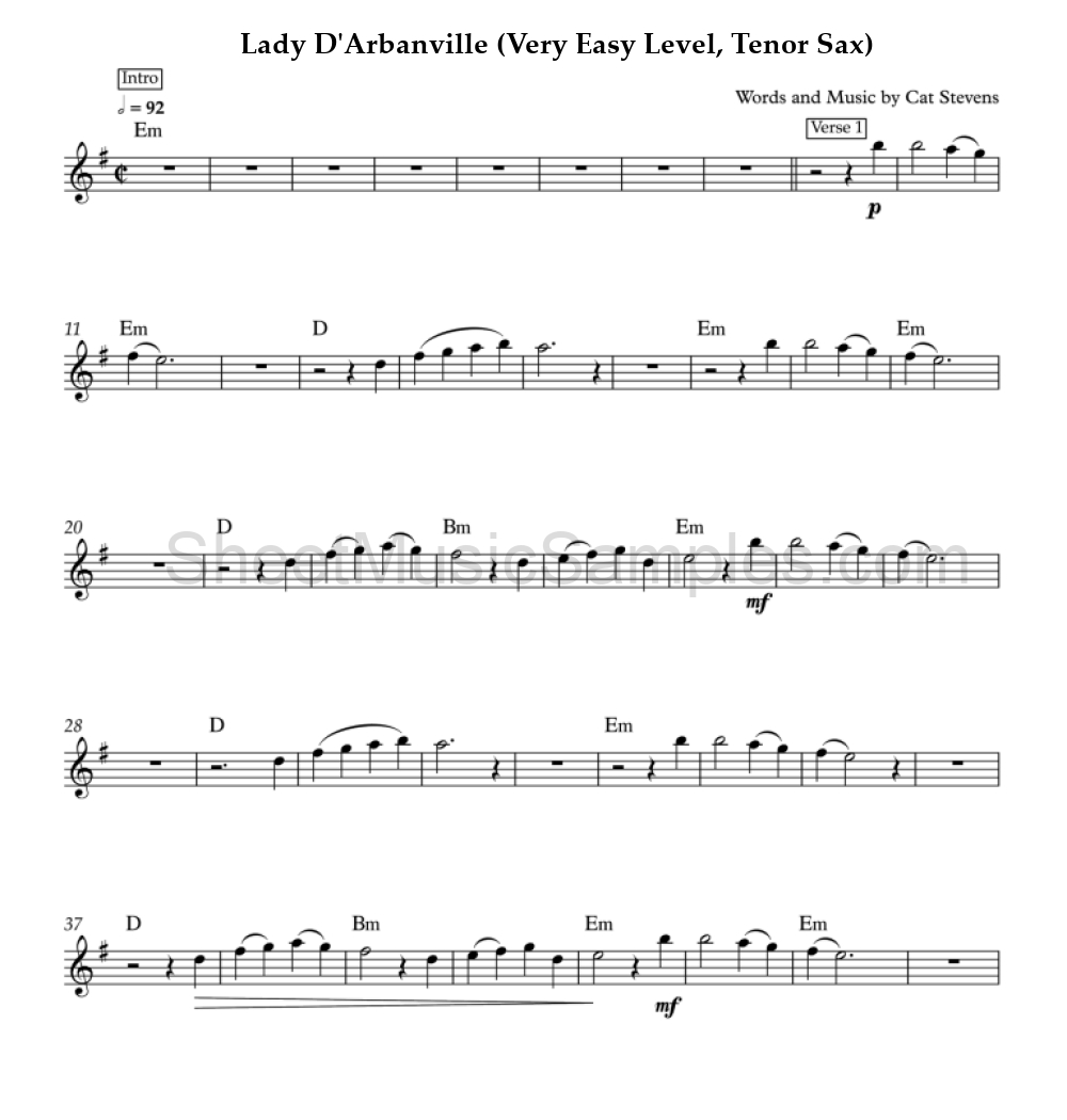 Lady D'Arbanville (Very Easy Level, Tenor Sax)