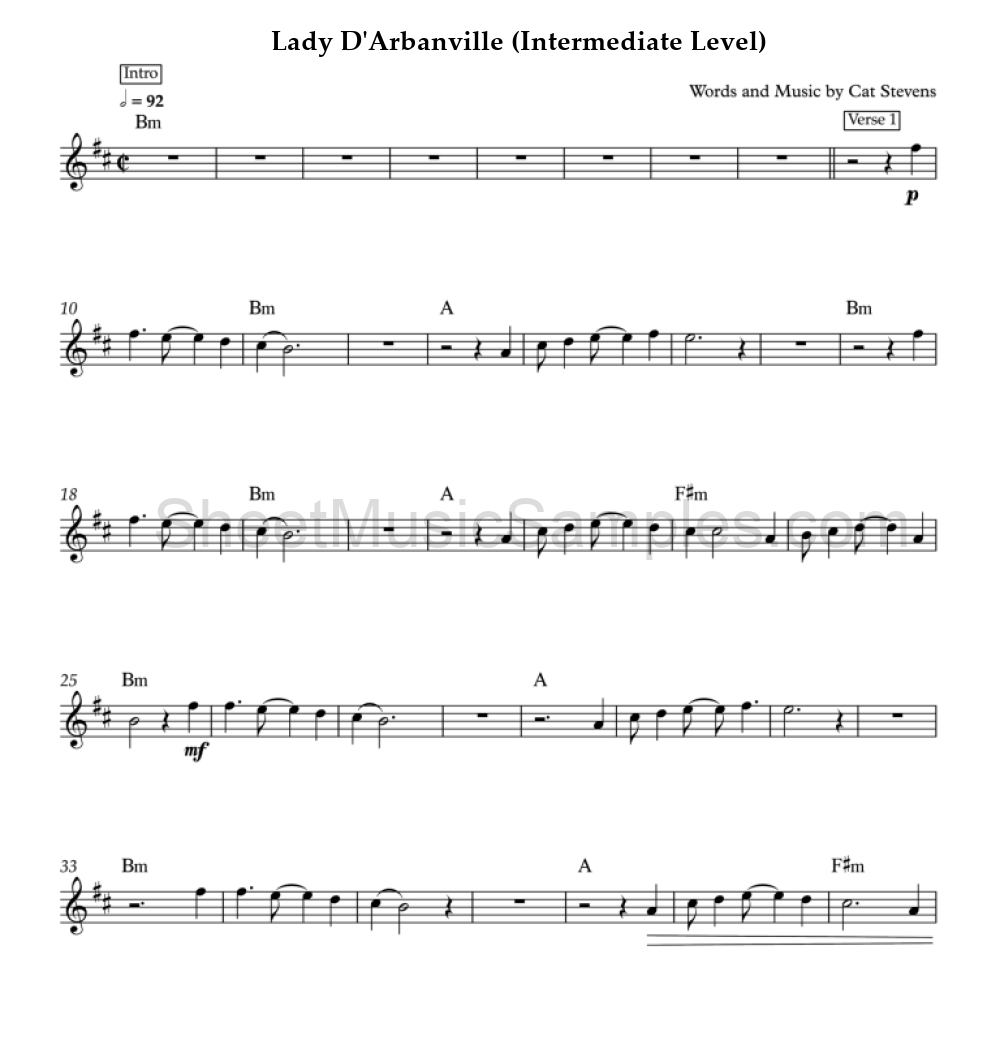 Lady D'Arbanville (Intermediate Level)