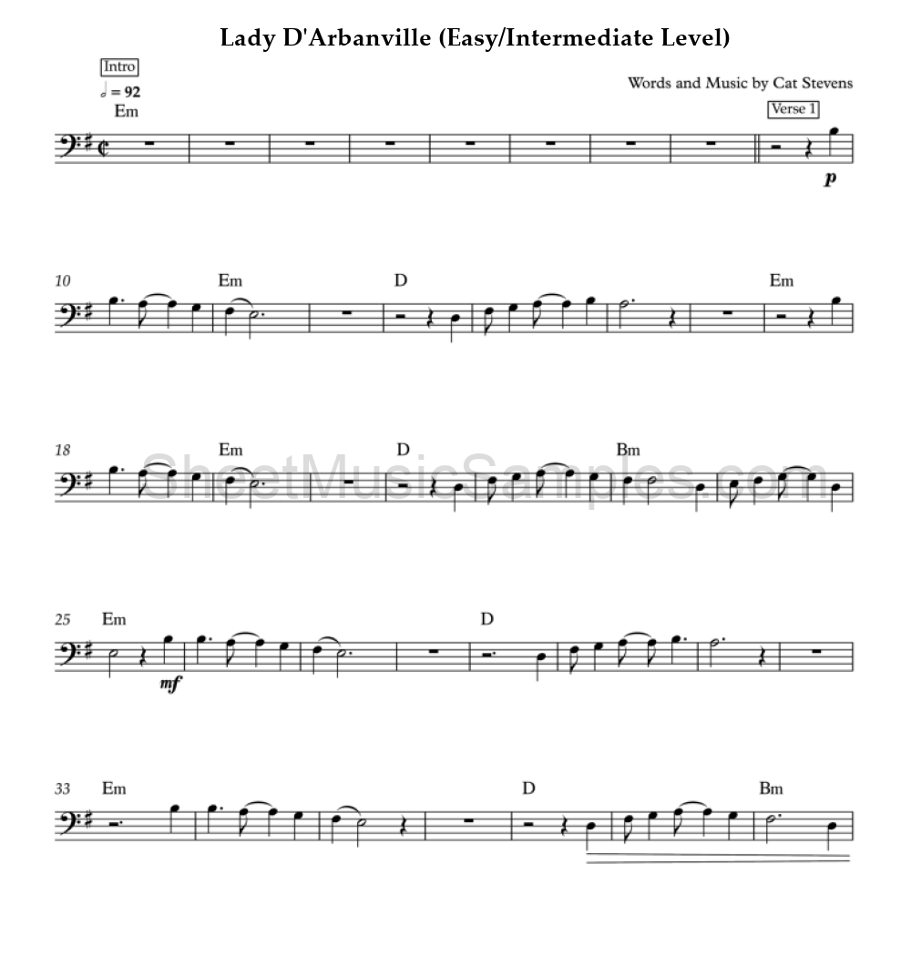 Lady D'Arbanville (Easy/Intermediate Level)