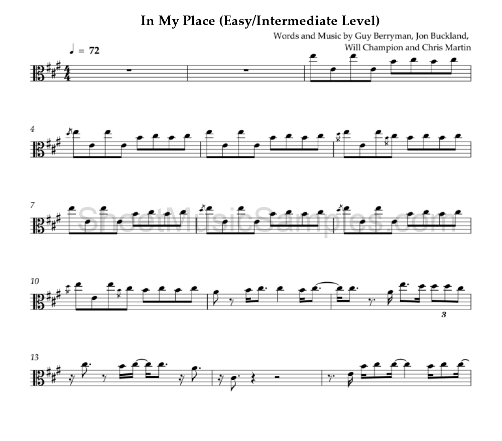 In My Place (Easy/Intermediate Level)