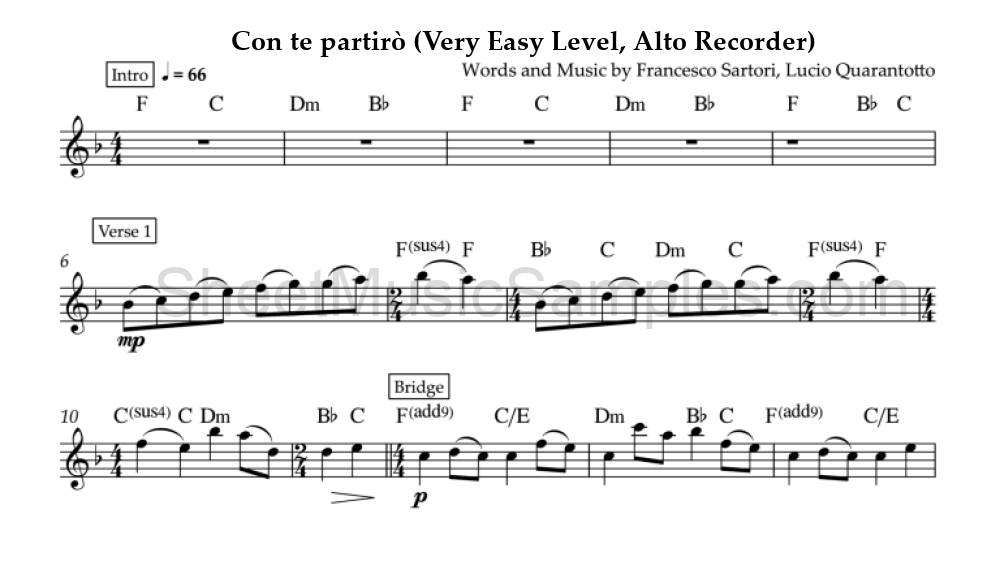 Con te partirò (Very Easy Level, Alto Recorder)