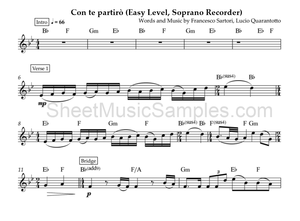 Con te partirò (Easy Level, Soprano Recorder)