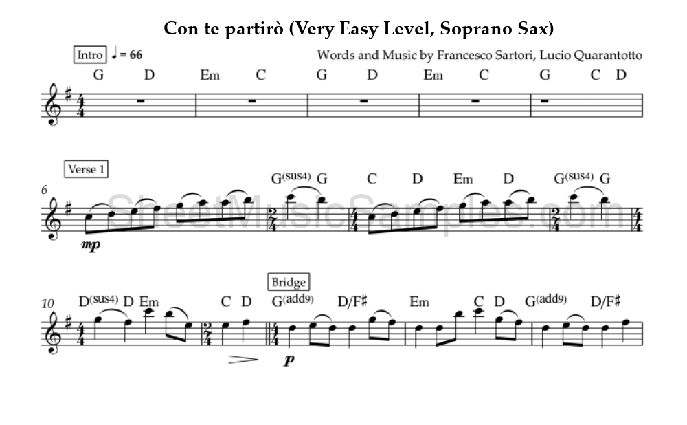 Con te partirò (Very Easy Level, Soprano Sax)