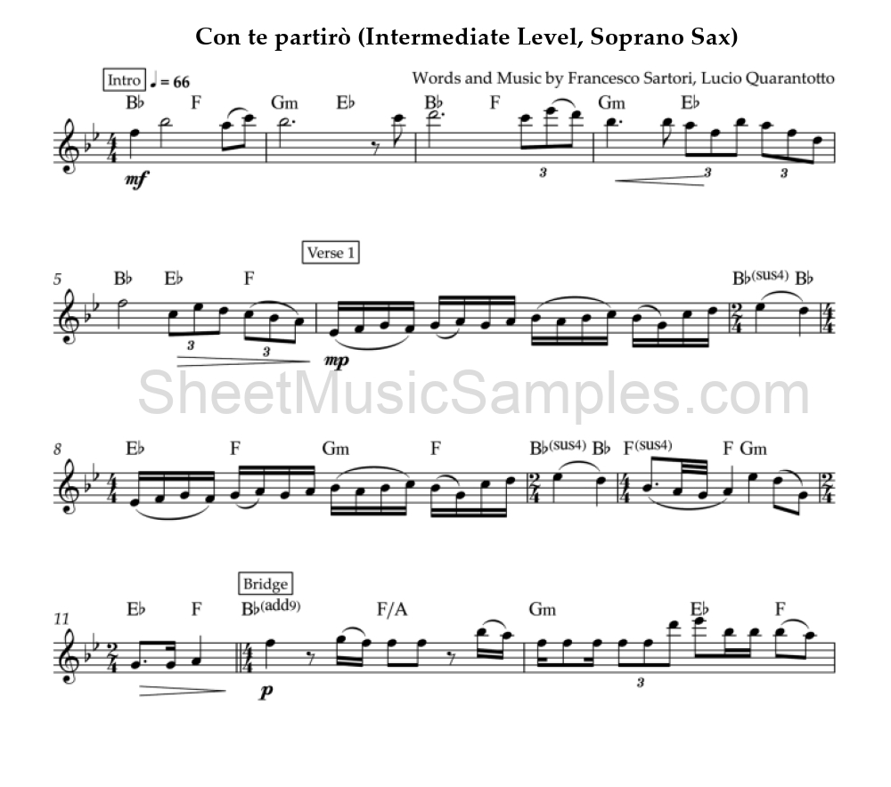 Con te partirò (Intermediate Level, Soprano Sax)