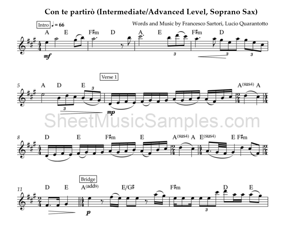 Con te partirò (Intermediate/Advanced Level, Soprano Sax)