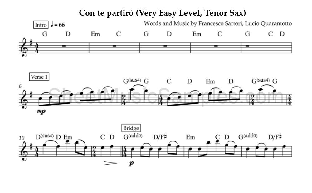 Con te partirò (Very Easy Level, Tenor Sax)