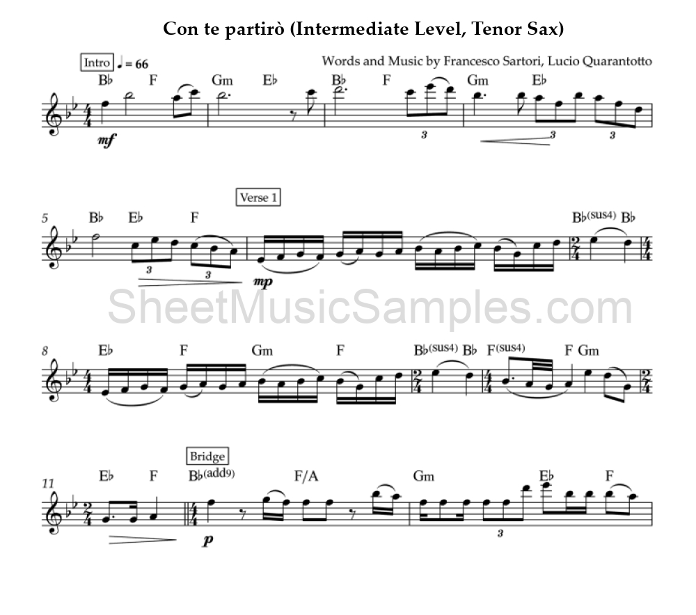 Con te partirò (Intermediate Level, Tenor Sax)