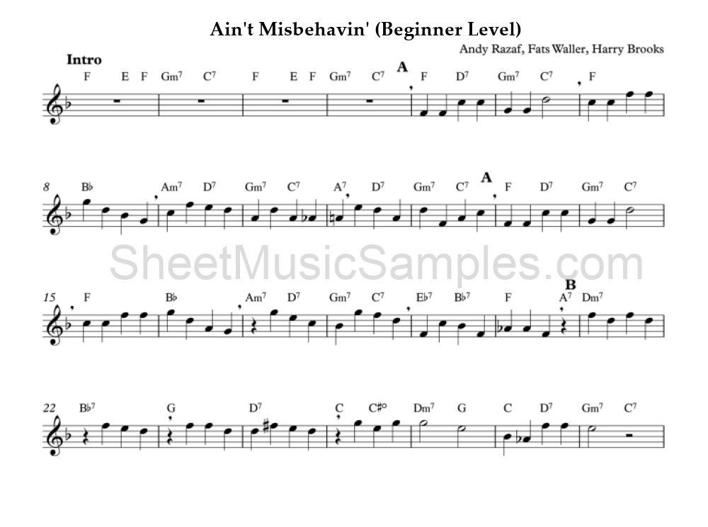 Ain't Misbehavin' (Beginner Level)