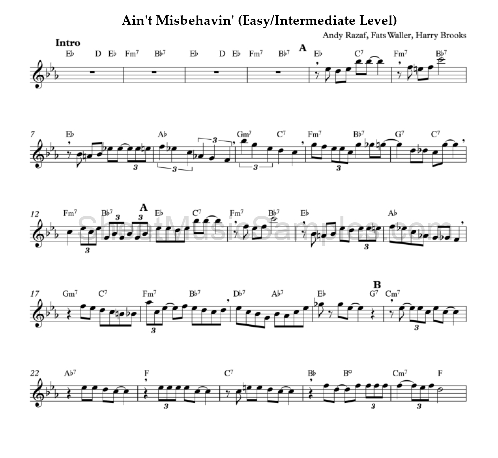 Ain't Misbehavin' (Easy/Intermediate Level)