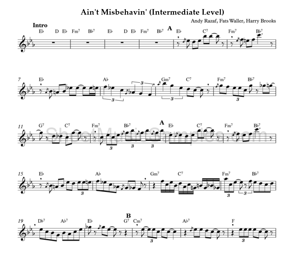 Ain't Misbehavin' (Intermediate Level)