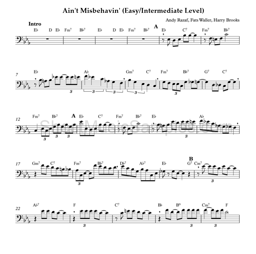 Ain't Misbehavin' (Easy/Intermediate Level)